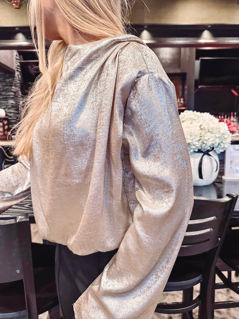 Eccentrics Boutique Shirts & Tops Lenore Gold Metallic Crop Shirt