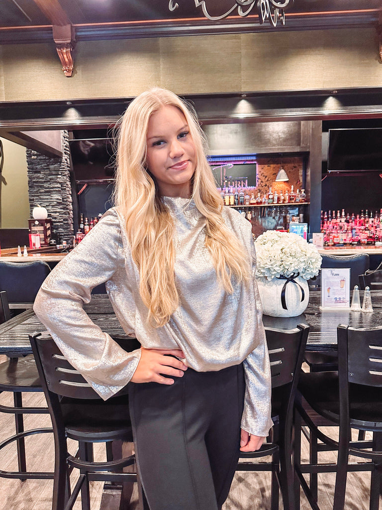 Eccentrics Boutique Shirts & Tops Lenore Gold Metallic Crop Shirt