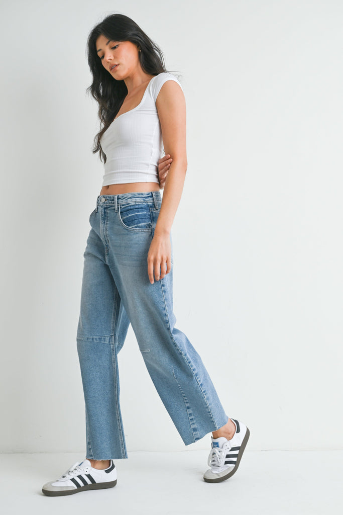 Eccentrics Boutique Denim Light Wash Barrel Jeans with Seams