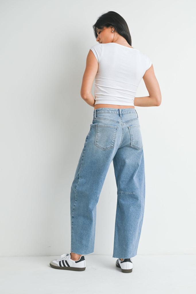 Eccentrics Boutique Denim Light Wash Barrel Jeans with Seams
