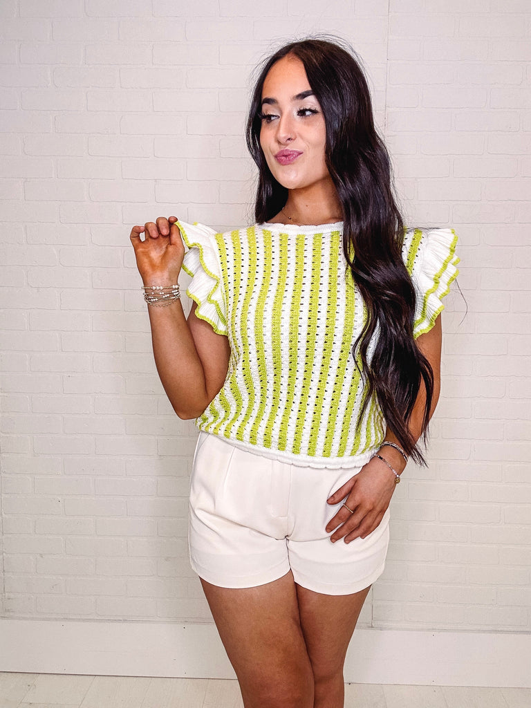 Eccentrics Boutique Shirts & Tops Lime Margarita Crocheted Stripe Top