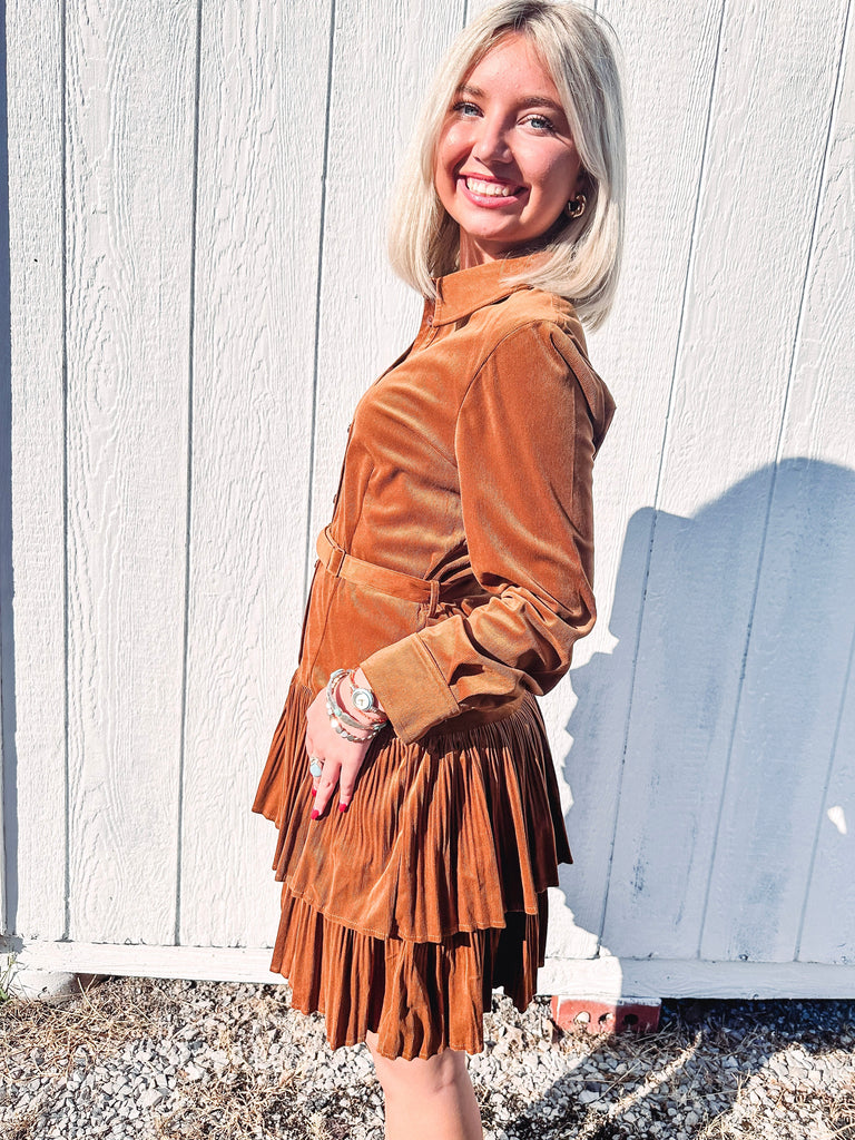 Eccentrics Boutique Dress Liv Women's Pleated Button Down Shirt Dress