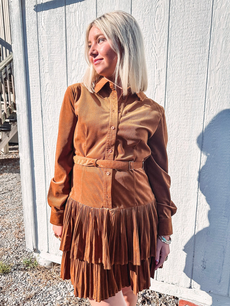 Eccentrics Boutique Dress Liv Women's Pleated Button Down Shirt Dress