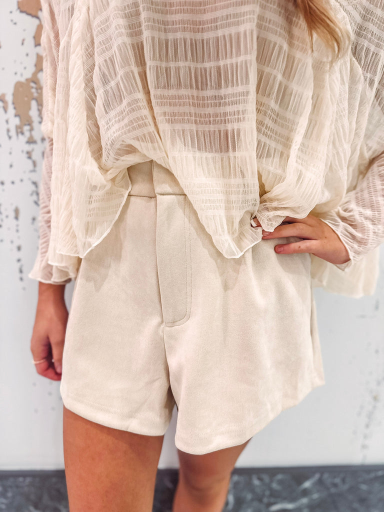 Eccentrics Boutique Shorts Lydia High Waisted Suede Shorts-- Beige
