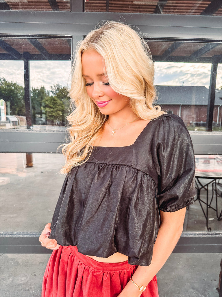 Eccentrics Boutique Shirts & Tops Lydia Square Neck Bubble Crop Top