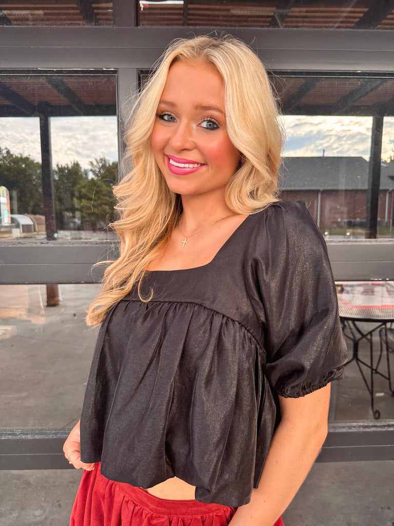 Eccentrics Boutique Shirts & Tops Lydia Square Neck Bubble Crop Top