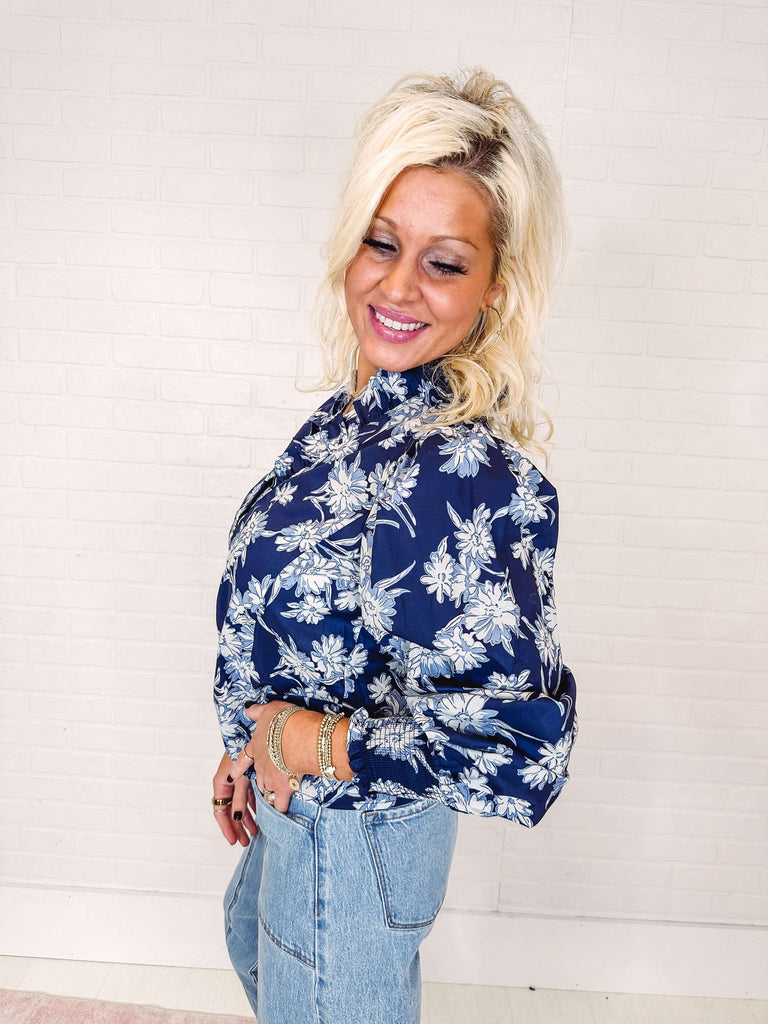 Eccentrics Boutique Shirts & Tops Navy Dreams Floral Print Blouse