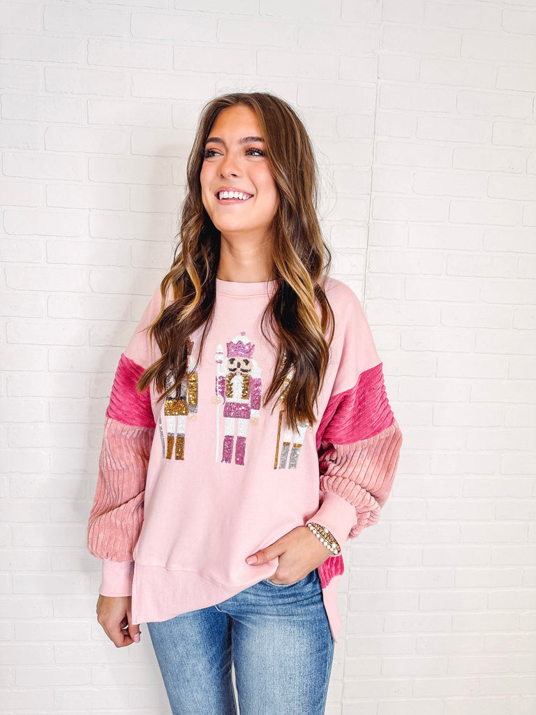 Eccentrics Boutique Sweatshirt Nutcracker Christmas Pink Sweatshirt