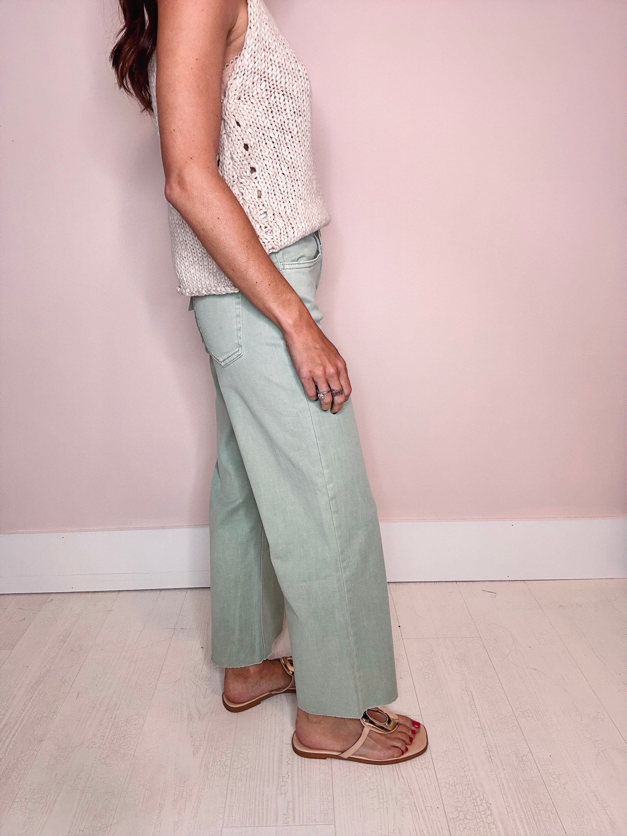 Olivia High Rise Crop Pants- Mint