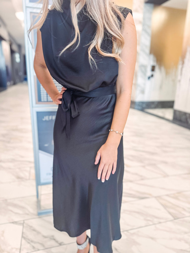 Eccentrics Boutique Dress Ophelia Satin Mock Neck Midi Dress