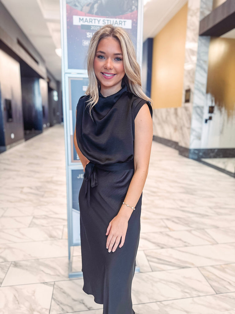 Eccentrics Boutique Dress Ophelia Satin Mock Neck Midi Dress