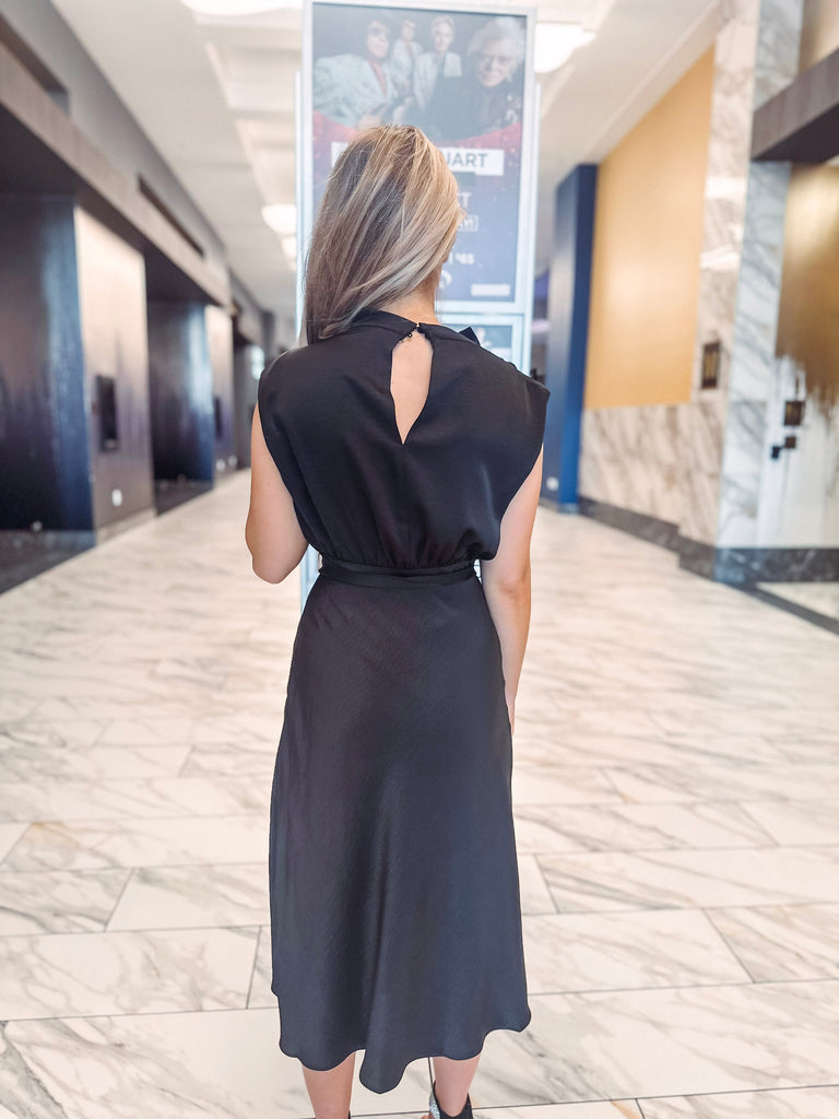 Eccentrics Boutique Dress Ophelia Satin Mock Neck Midi Dress