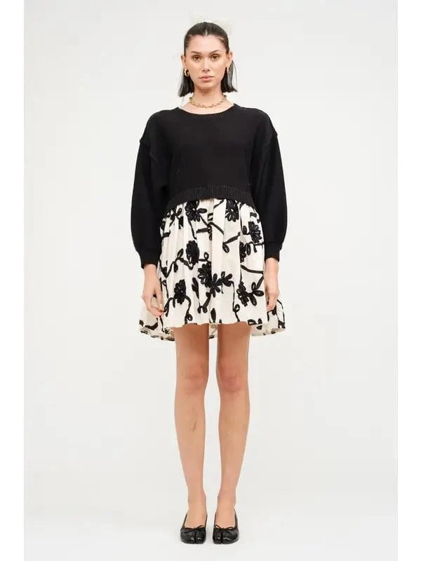 Eccentrics Boutique Dress Oversized Sweater with Floral Embroidery