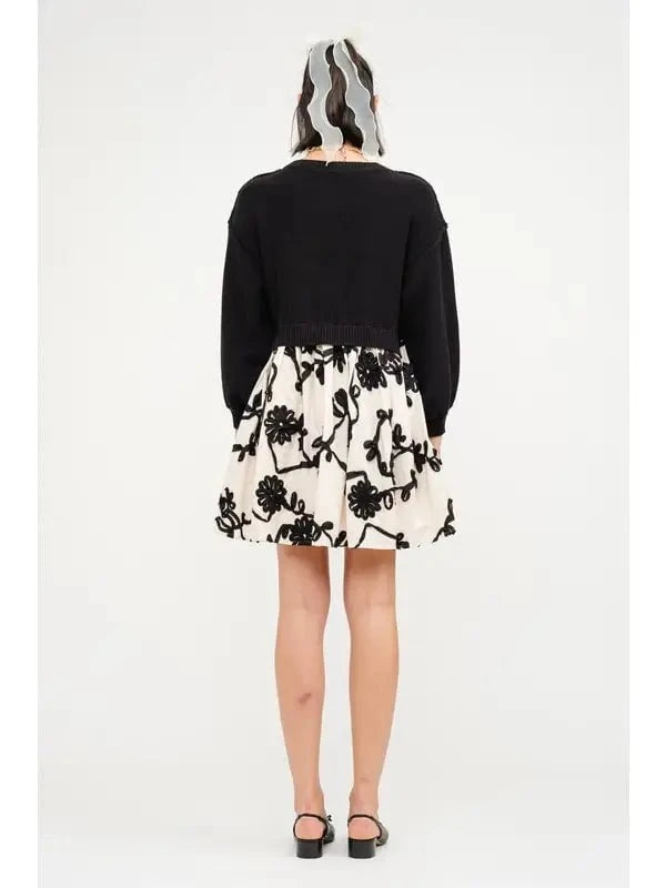 Eccentrics Boutique Dress Oversized Sweater with Floral Embroidery