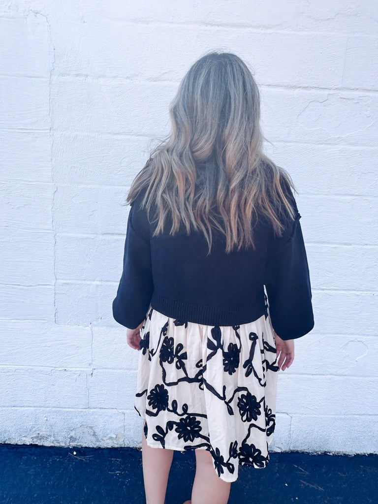 Eccentrics Boutique Dress Oversized Sweater with Floral Embroidery