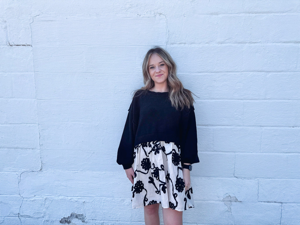 Eccentrics Boutique Dress Oversized Sweater with Floral Embroidery