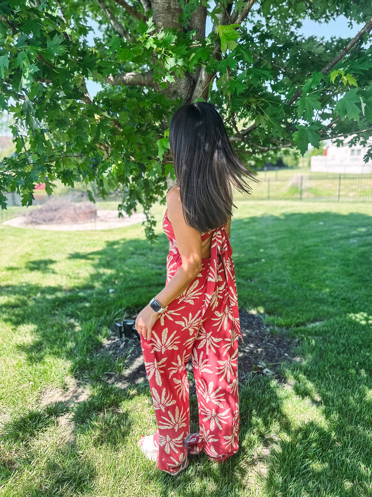 Eccentrics Boutique Jumpsuit Palm Island Printed Crepe Jumpsuit