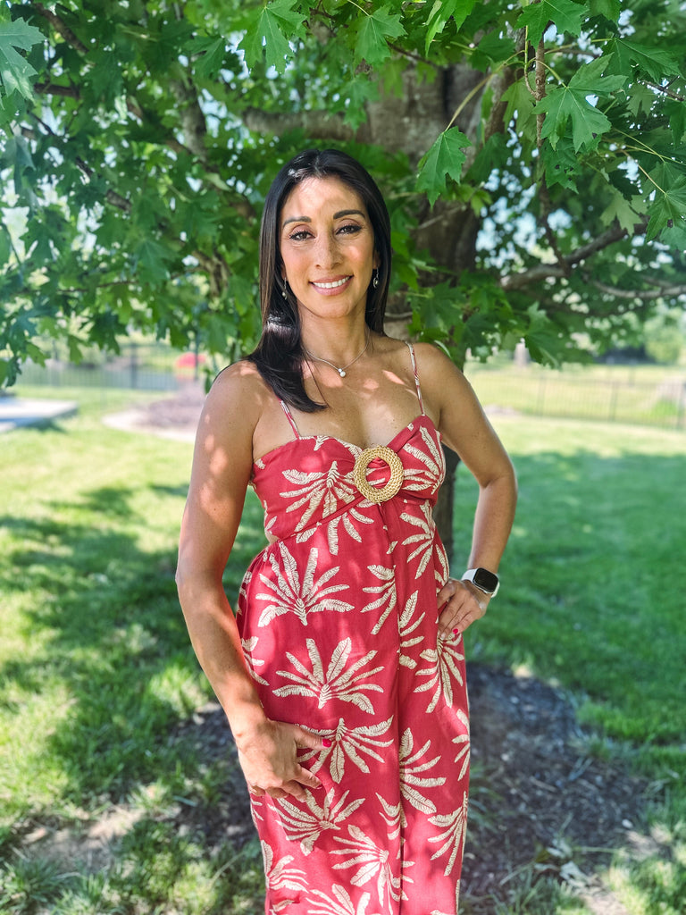 Eccentrics Boutique Jumpsuit Palm Island Printed Crepe Jumpsuit