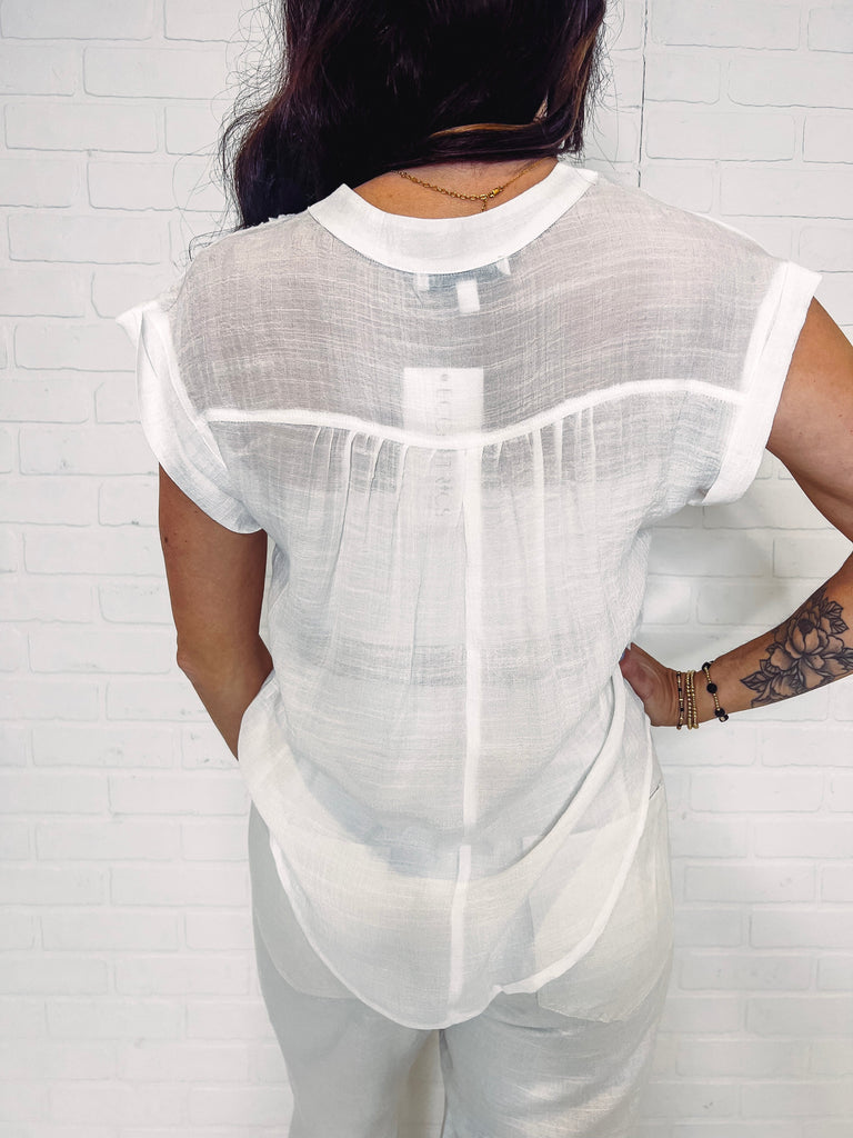 Eccentrics Boutique Shirts & Tops Perfect For You Button Front Sheer Top