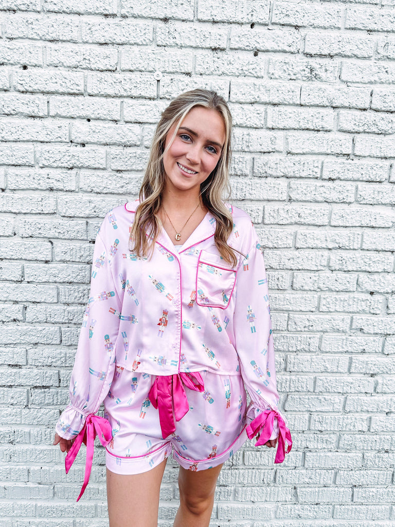 Eccentrics Boutique Two-Piece Set Pink Nutcracker Satin Pajama Set