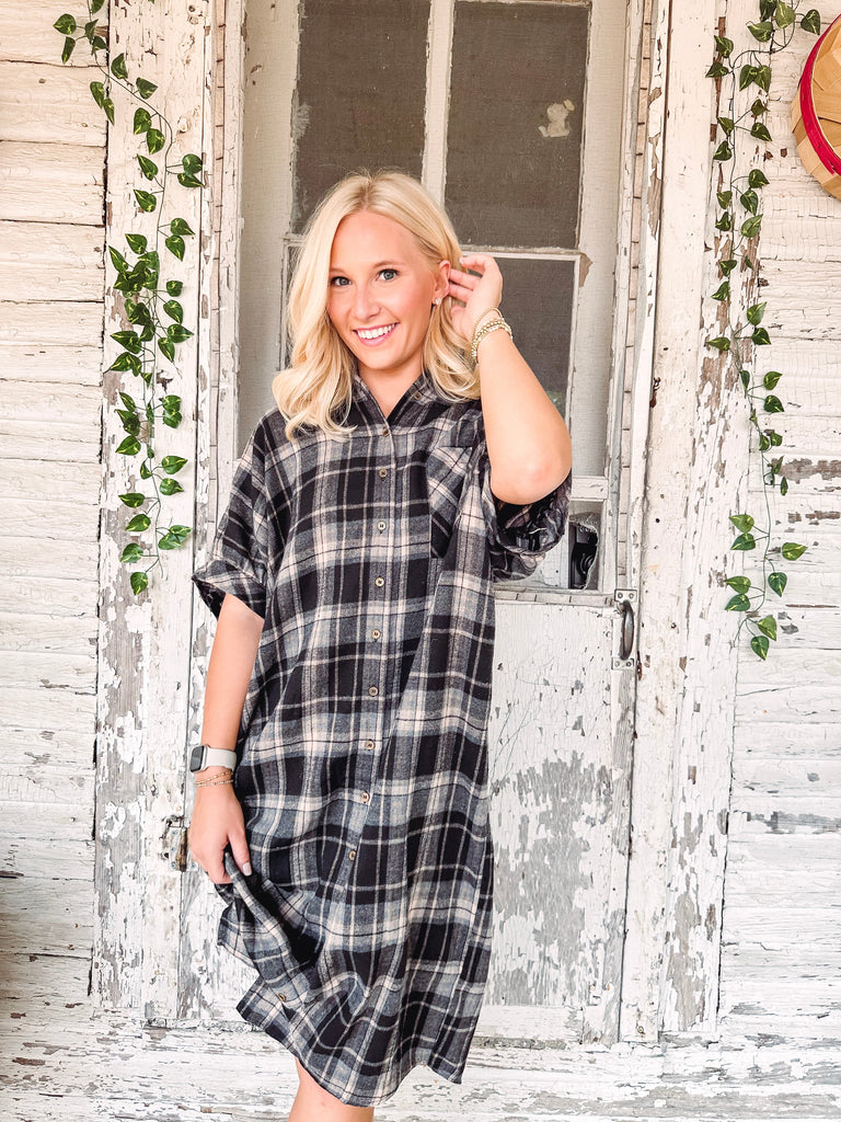 Eccentrics Boutique Dress Plaid Times Flannel Shirt Dress