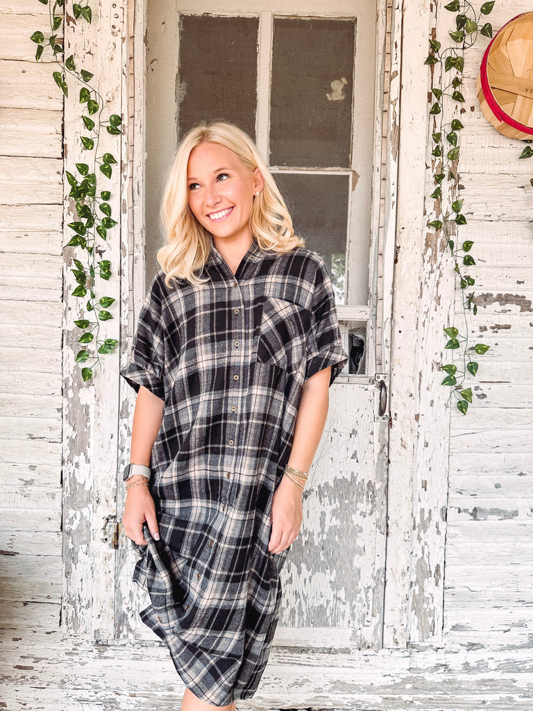 Eccentrics Boutique Dress Plaid Times Flannel Shirt Dress