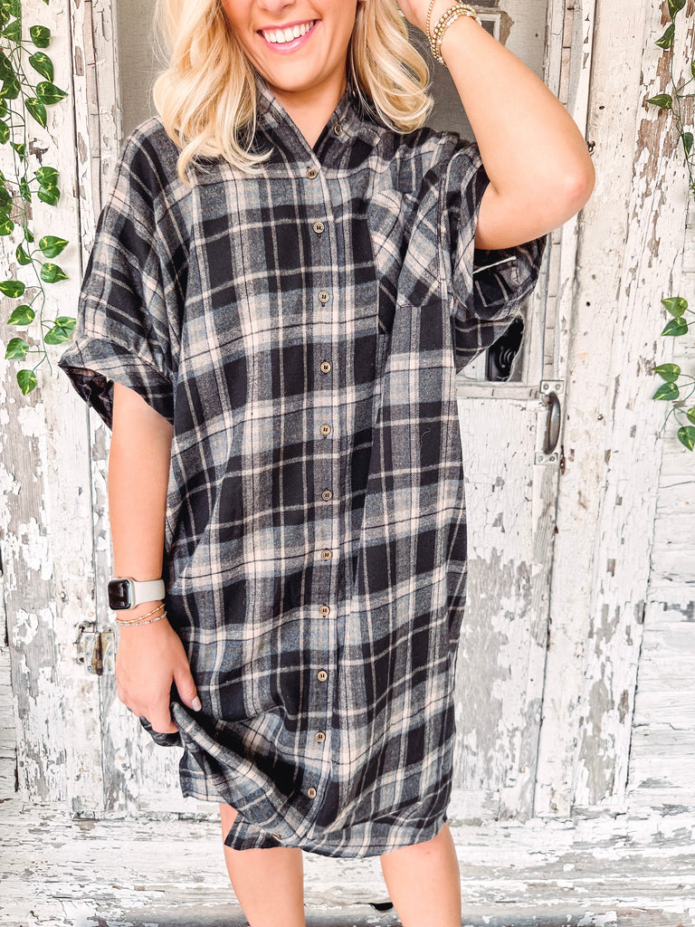 Eccentrics Boutique Dress Plaid Times Flannel Shirt Dress