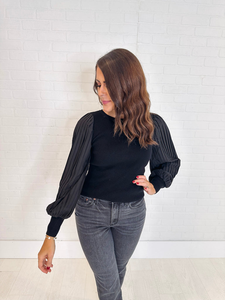 Eccentrics Boutique Shirts & Tops Pleats and Thank You Pleated Sleeve Blouse