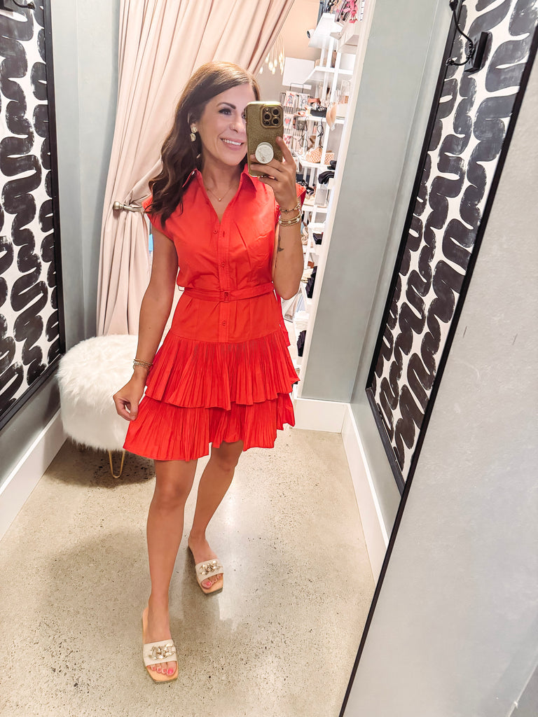 Eccentrics Boutique Dress Pop of Color Ruffled Shirtdress