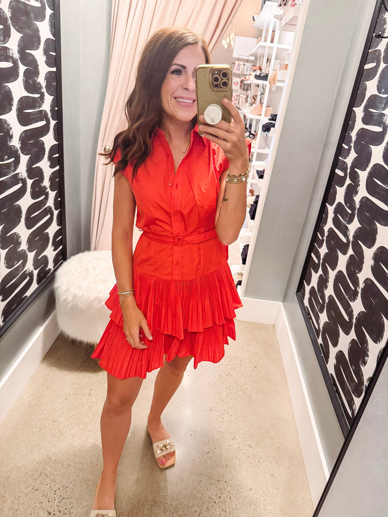 Eccentrics Boutique Dress Pop of Color Ruffled Shirtdress