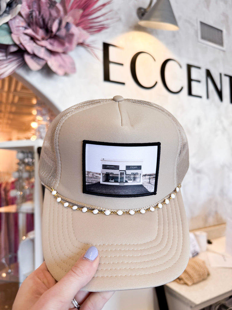 Eccentrics Boutique Hat Prada Goes West Trucker Hat Tan