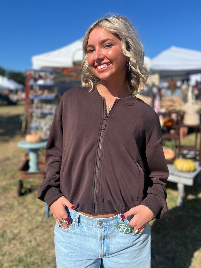 Eccentrics Boutique Jacket Rider Brushed Modal Scuba Jacket --Espresso