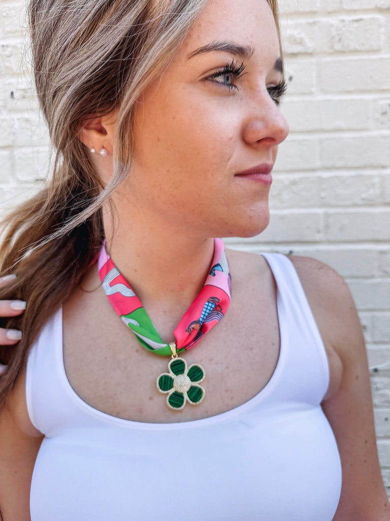 Eccentrics Boutique Jewelry Scarf Necklace with Ornate Flower Pendant