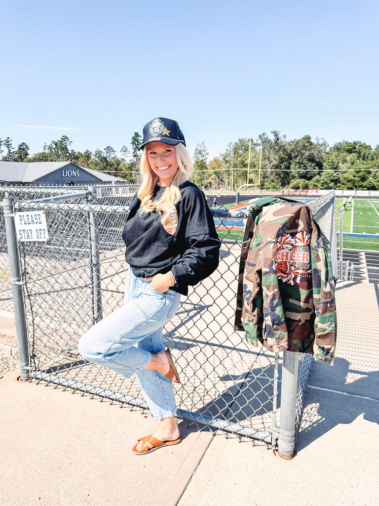 Eccentrics Boutique Top Sequin Football Sweater- Black