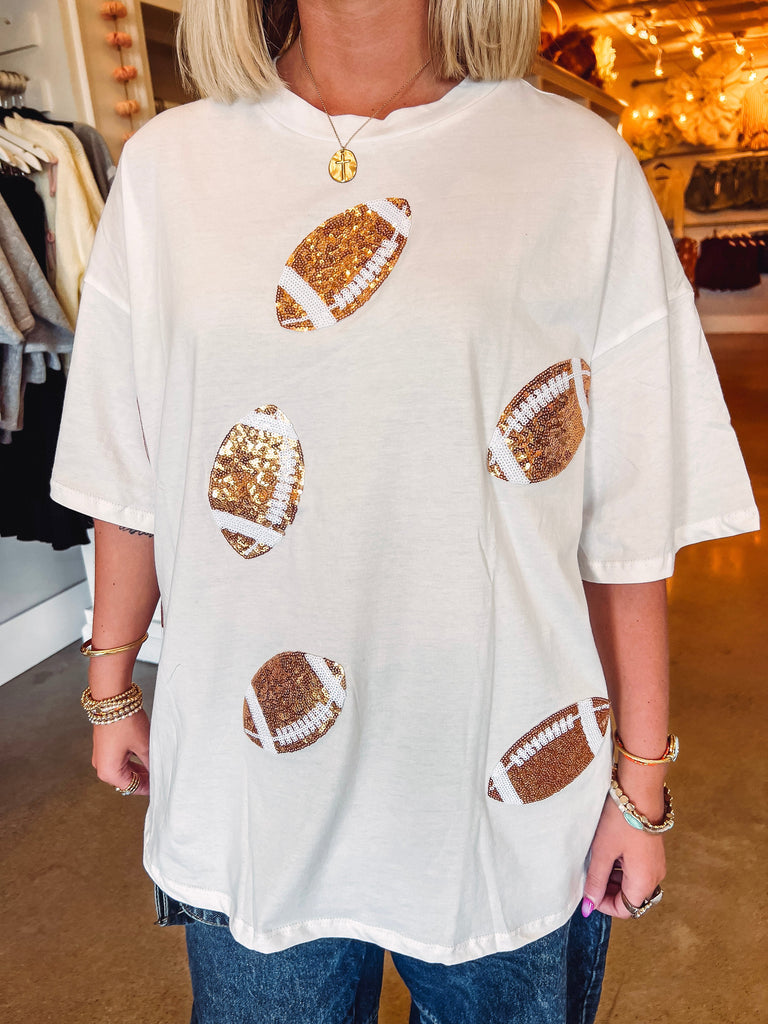 Eccentrics Boutique Top Sequin Football T-Shirt