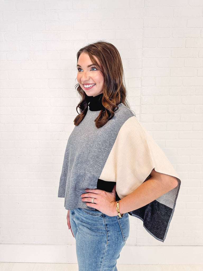 Eccentrics Boutique Sweater She's Dreamy Colorblock Turtleneck Poncho