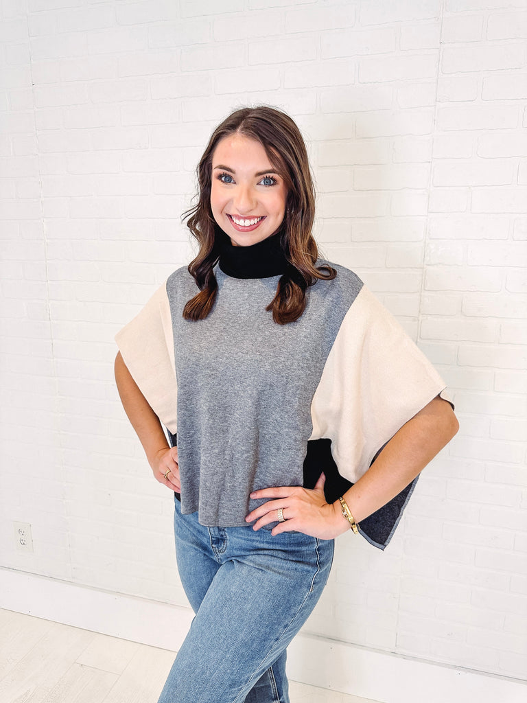 Eccentrics Boutique Sweater She's Dreamy Colorblock Turtleneck Poncho