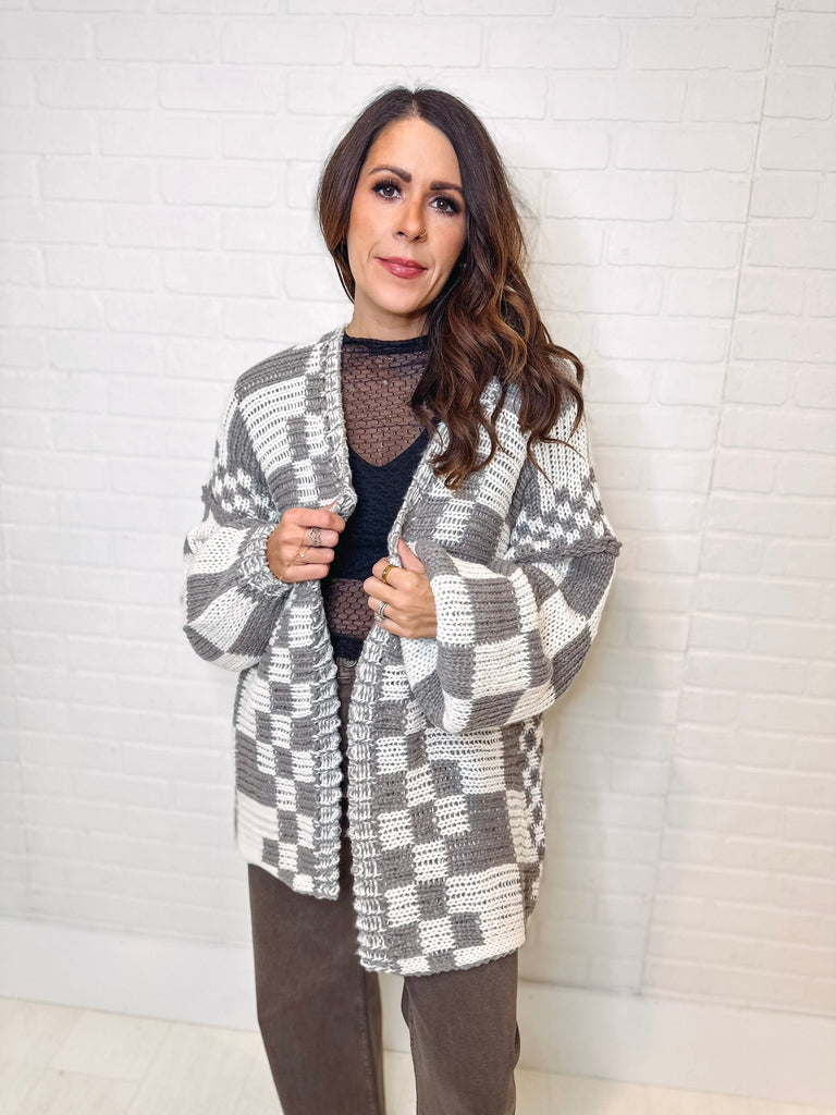 Eccentrics Boutique Cardigan She's Edgy Checkered Oversized Cardigan Sweater