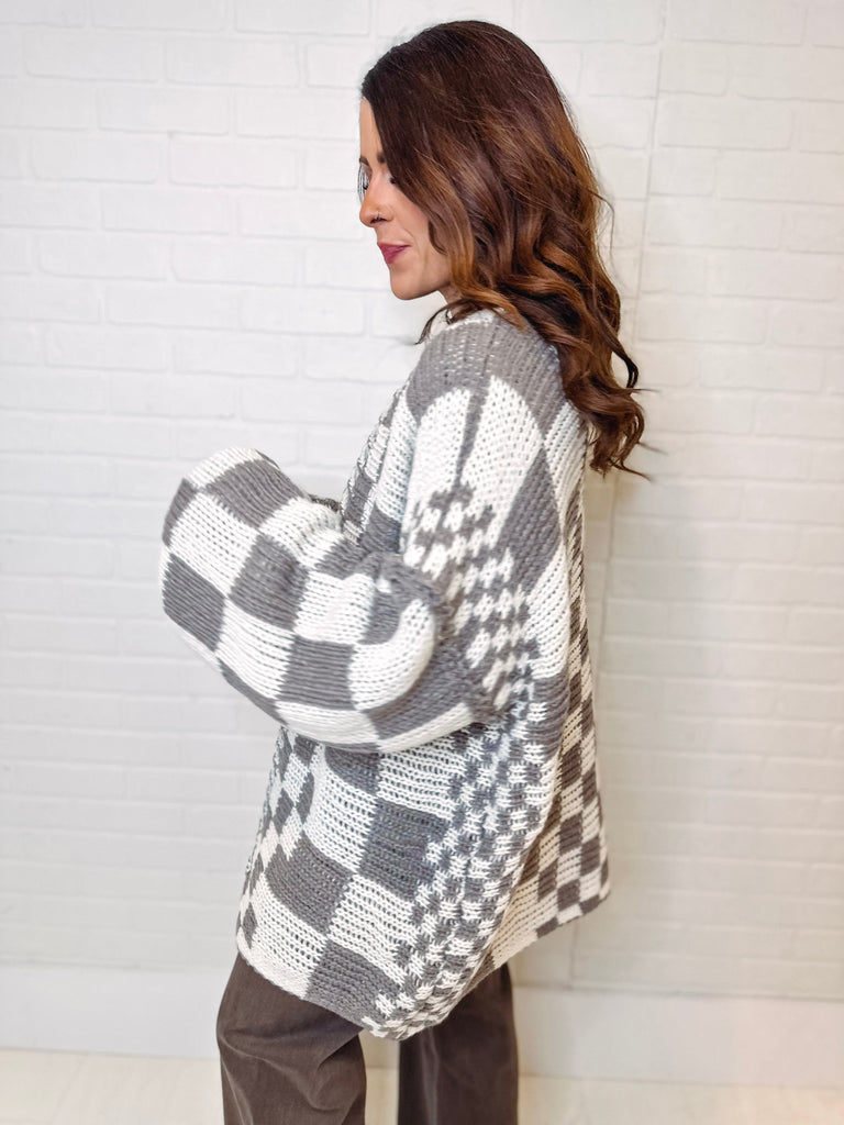 Eccentrics Boutique Cardigan She's Edgy Checkered Oversized Cardigan Sweater
