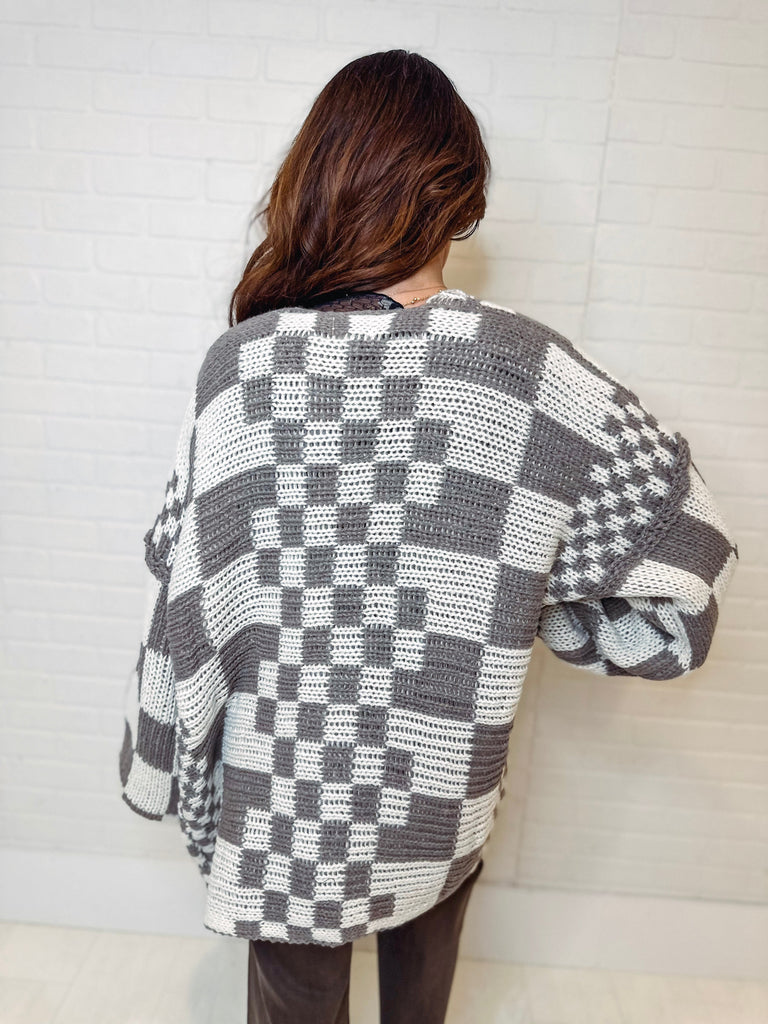 Eccentrics Boutique Cardigan She's Edgy Checkered Oversized Cardigan Sweater