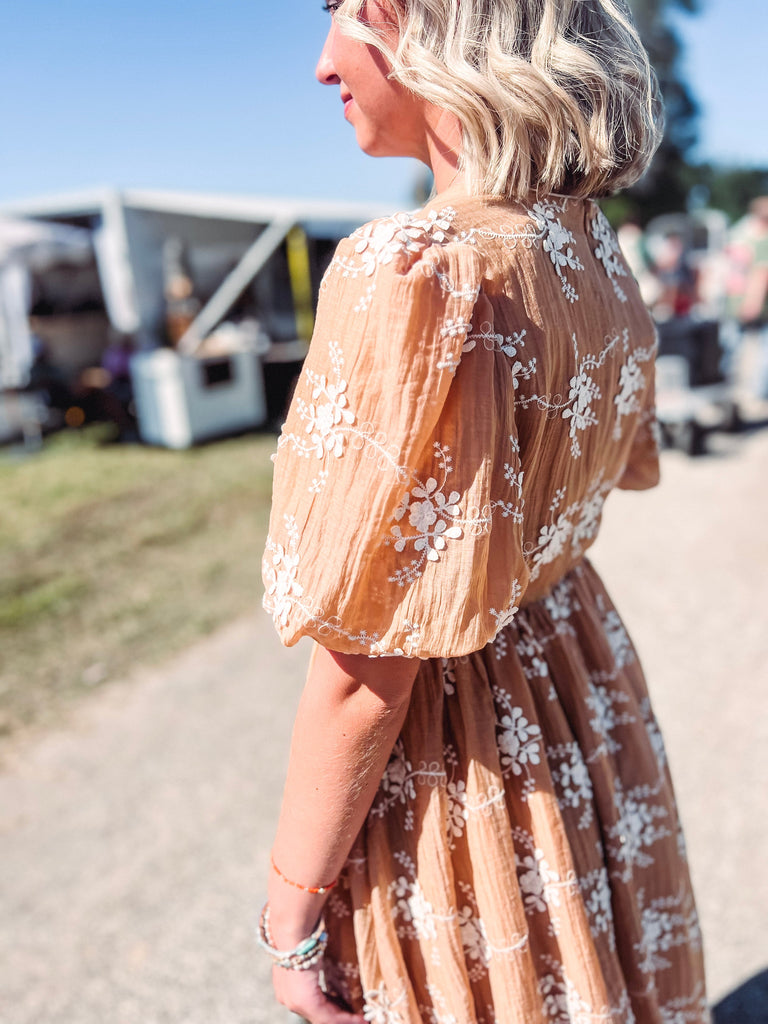 Eccentrics Boutique Dress Sienna Light Mocha and White Floral Dress