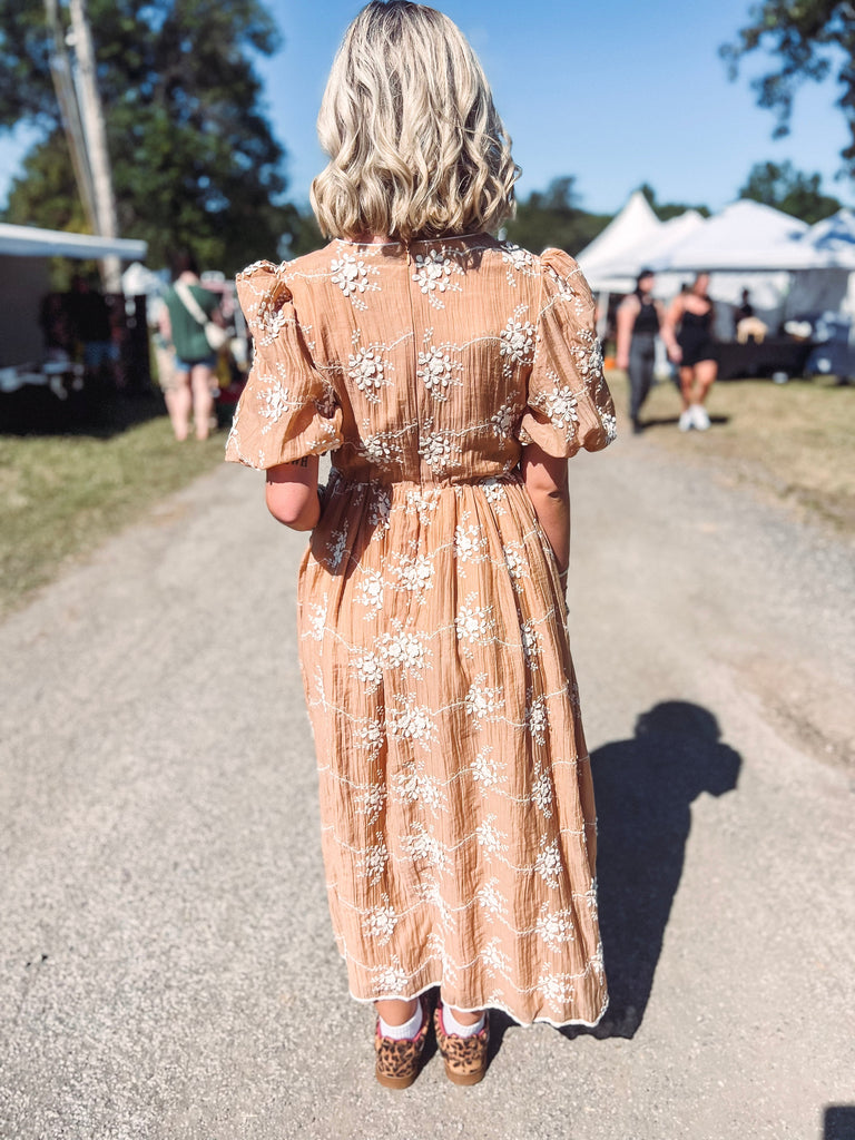 Eccentrics Boutique Dress Sienna Light Mocha and White Floral Dress