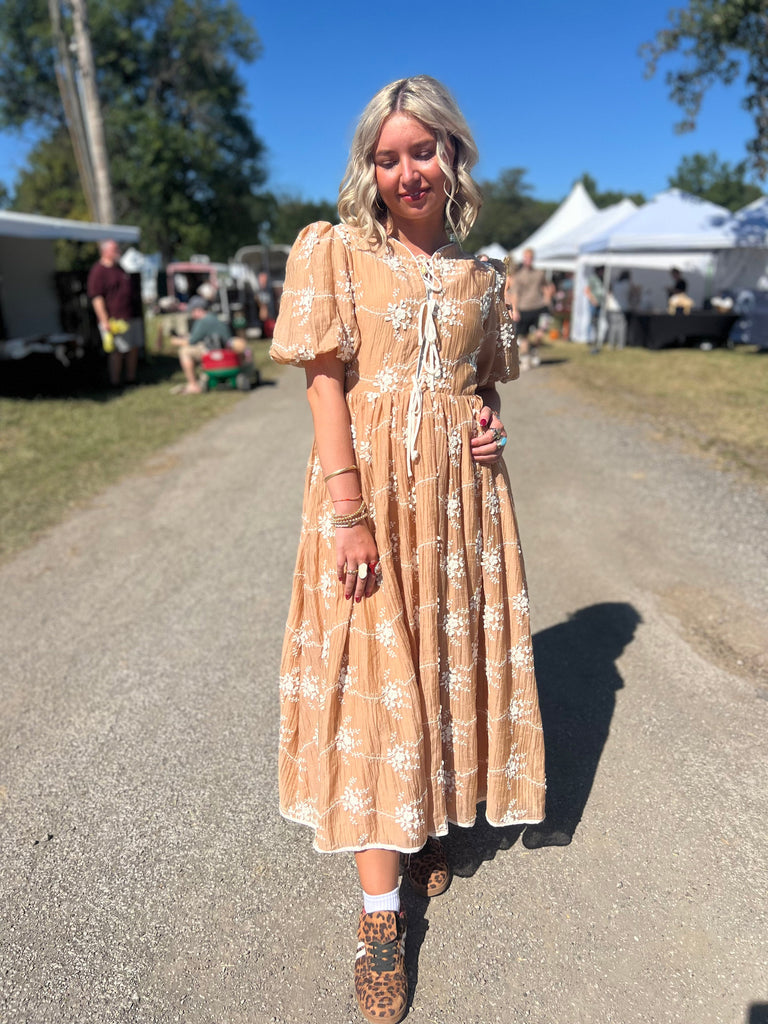 Eccentrics Boutique Dress Sienna Light Mocha and White Floral Dress