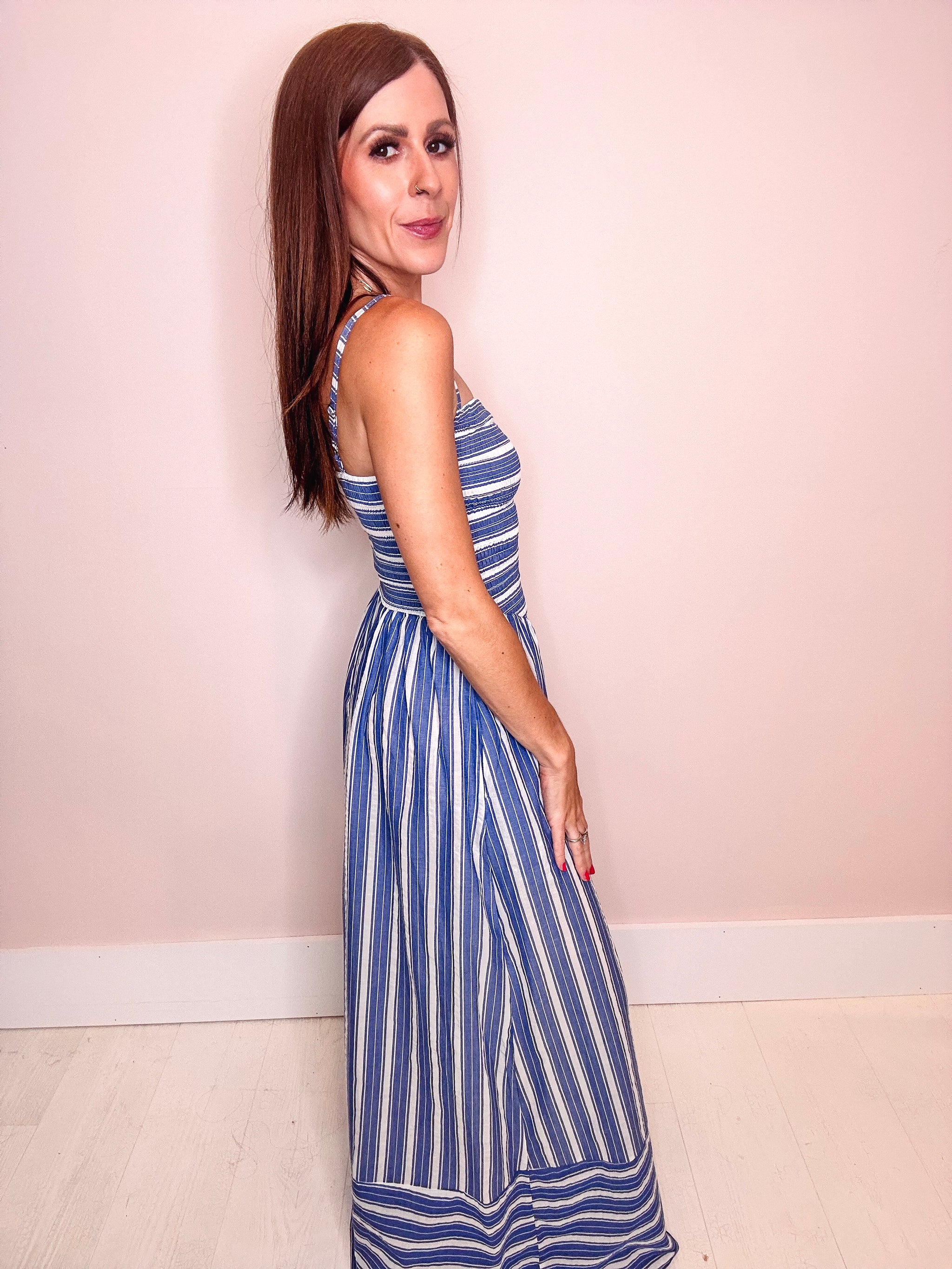 stripped dress Oceanfront Blue Stripe Maxi Dress | Trendy Women's Dress