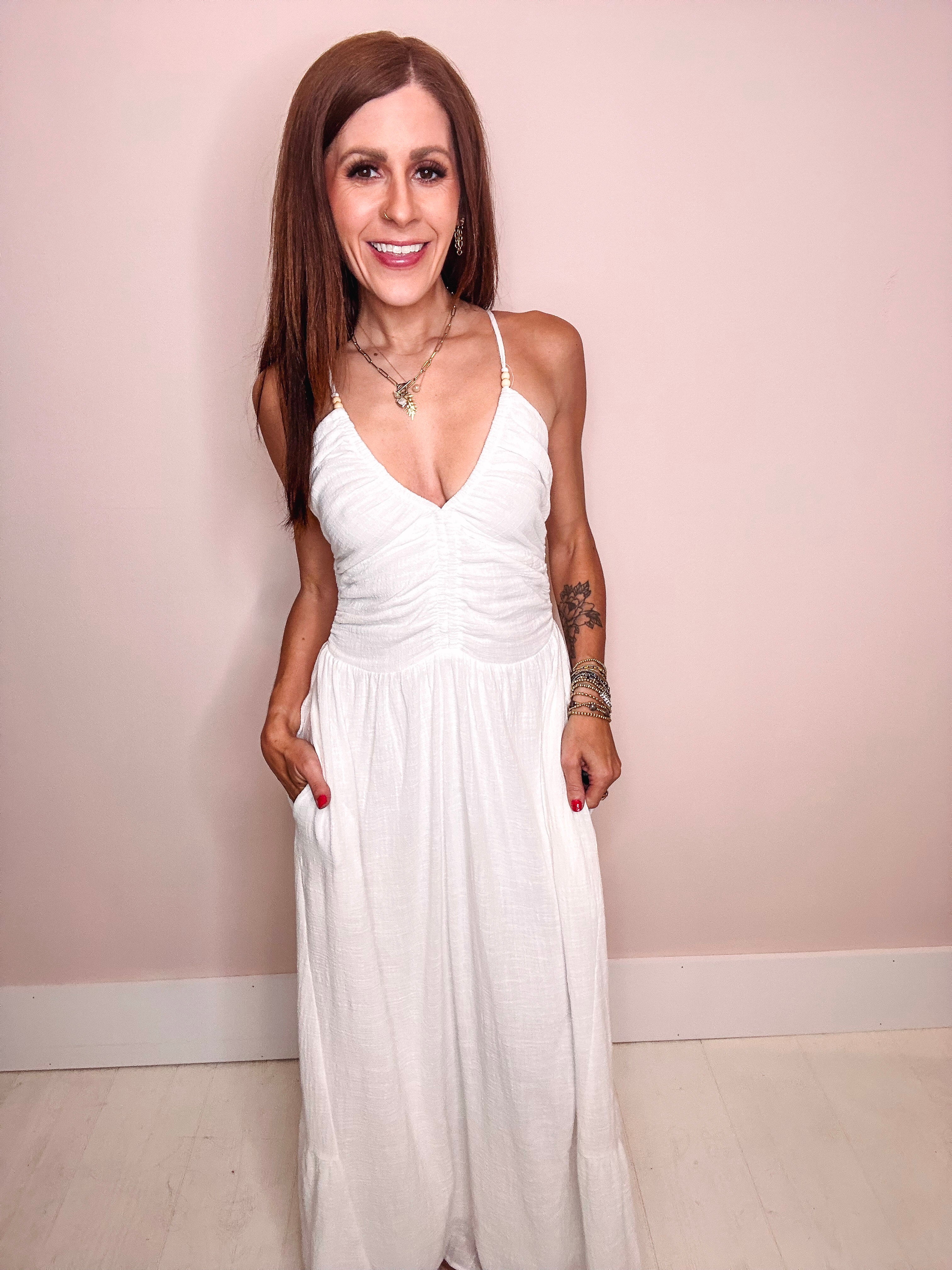 casual grecian dress Sophia Grecian Maxi Dress White / Small / Cotton