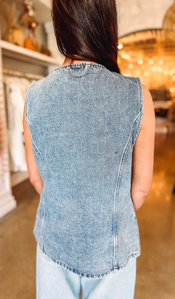 Eccentrics Boutique Vest Such Great Heights Denim Vest Top