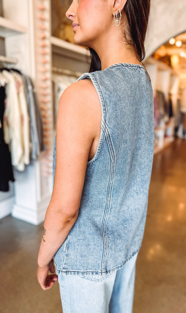 Eccentrics Boutique Vest Such Great Heights Denim Vest Top