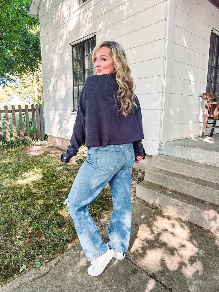 Eccentrics Boutique Shirts & Tops Summer's End Thermal Cropped Button Front Shirt