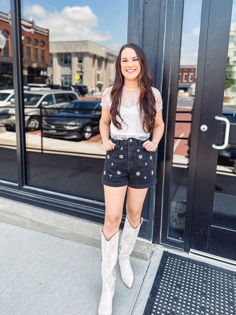 Eccentrics Boutique Shorts Tahiti Embellished Black Denim Shorts