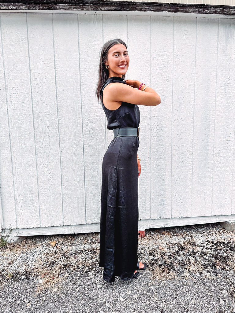 Eccentrics Boutique Dress Temperance Flowy Belted Sleeveless Dress--Black